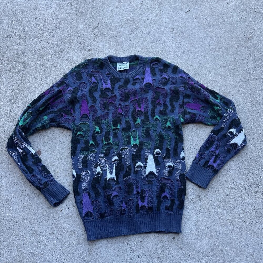 VTG Kalaroo Australia Mercerised Cotton Coogi Style Chunky Knit White Sweater S